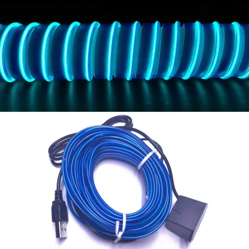 

USB Neon LED Light Glowing Electroluminescent Wire/El Wire for Automotive Interior Car Cosplay Decoration with 6mm Sewing Edge