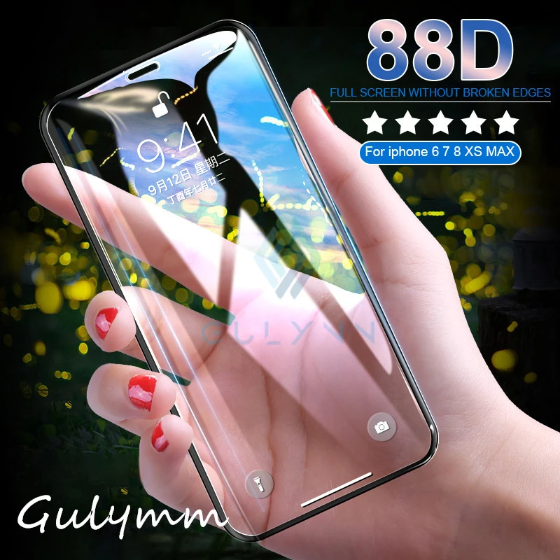 88D полное покрытие стекло для iPhone X XR XS 11 12 Pro Max защита экрана закаленное на 7 8 Plus HD