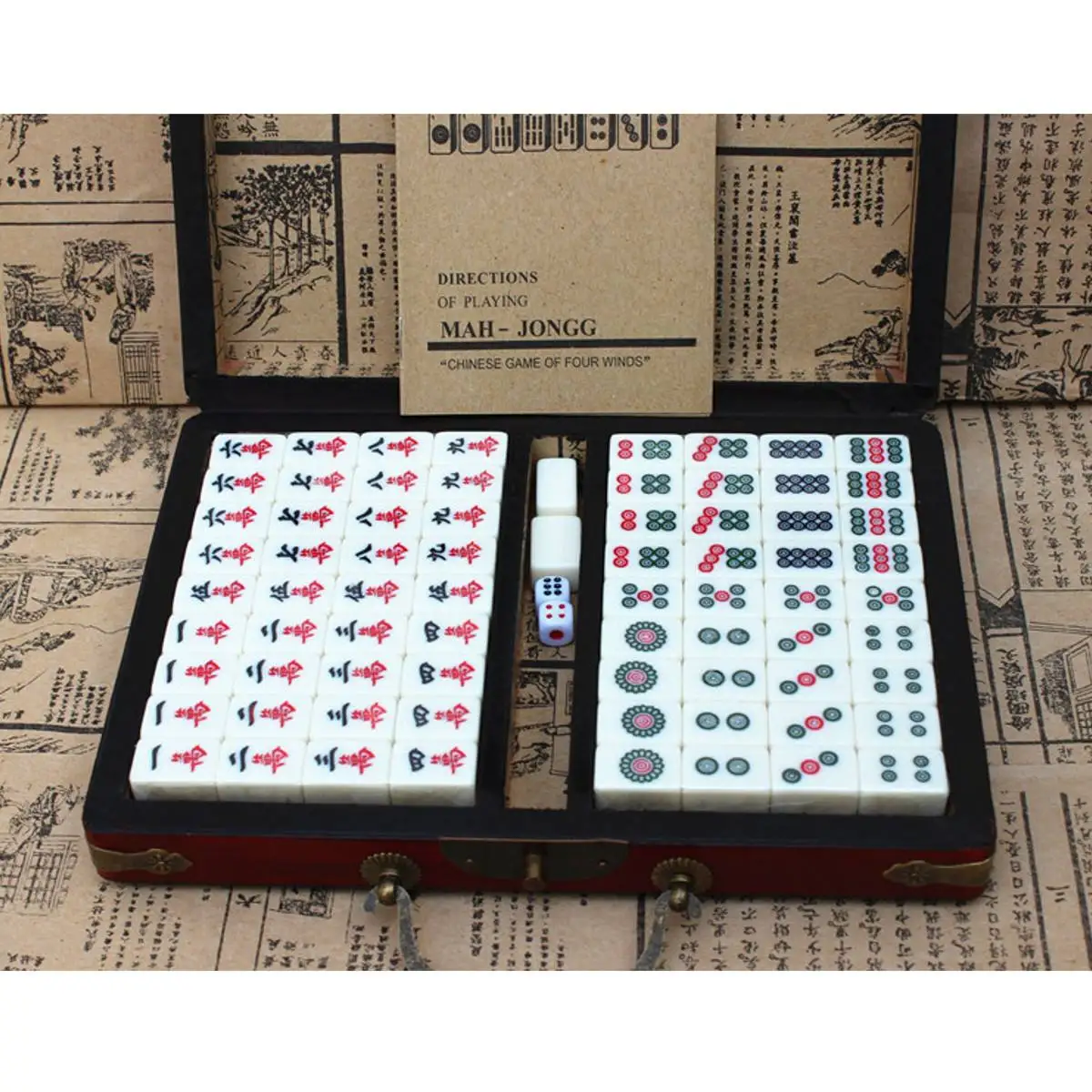 Siunwdiy Mahjong Retro Ivory White Mahjong Set Mahjong Melamine 144 Pieces with Deluxe Retro Style Entertainment Casual Educational Toys Creative Leather Box for Home Party,Brown