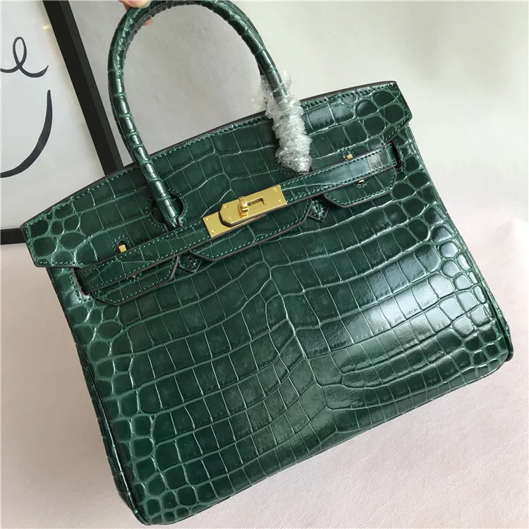

Classic Fashion WOMEN'S Leather Bags Platinum Emerald Green Crocodile Pattern Hand Shoulder Oblique Bag Chain Bag