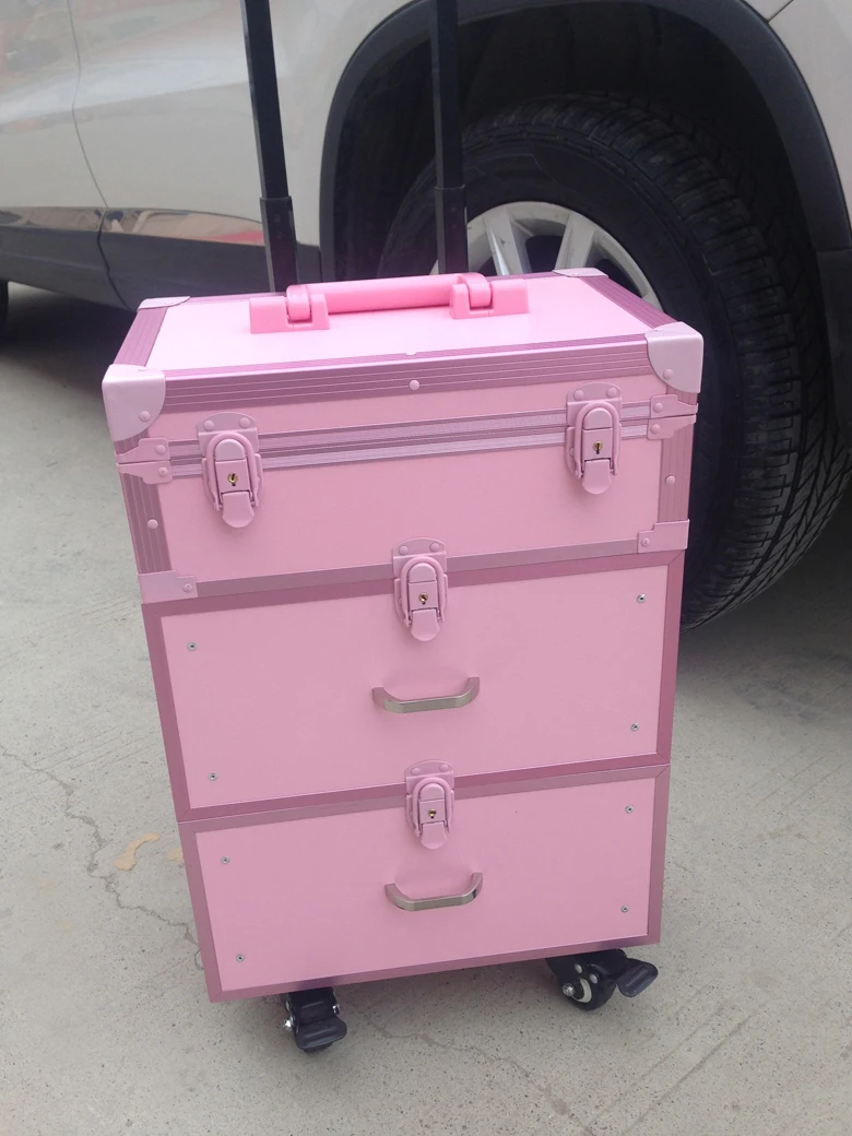 pink Алюминиевая рама+ косметический чехол из ПВХ для комода, косметический чехол для костюма, косметичка на колесиках - Цвет: pink