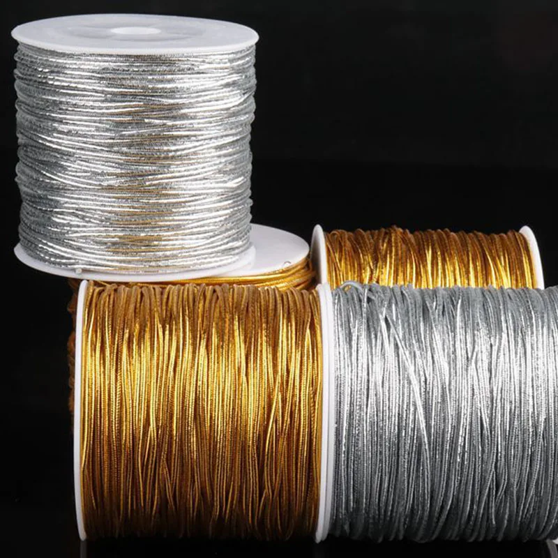 Gold And Silver Cored Elastic Rope 1mm Round Rope DIY Jewelry Making Thread Cord Garment Sewing DIY Handmade craft elastic cord for jewelry