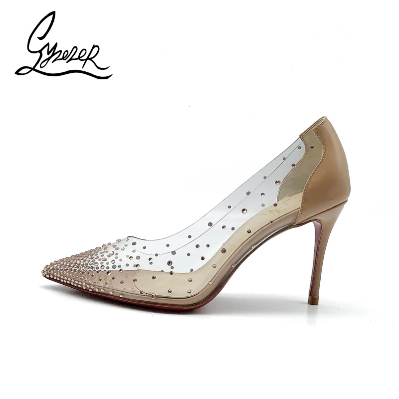 

Yuerui Ladies High Heels Nude Color Sexy Crystal Shoes Pointed Toe Rhinestone Stiletto Banquet Single Shoes Super High Heel 12CM