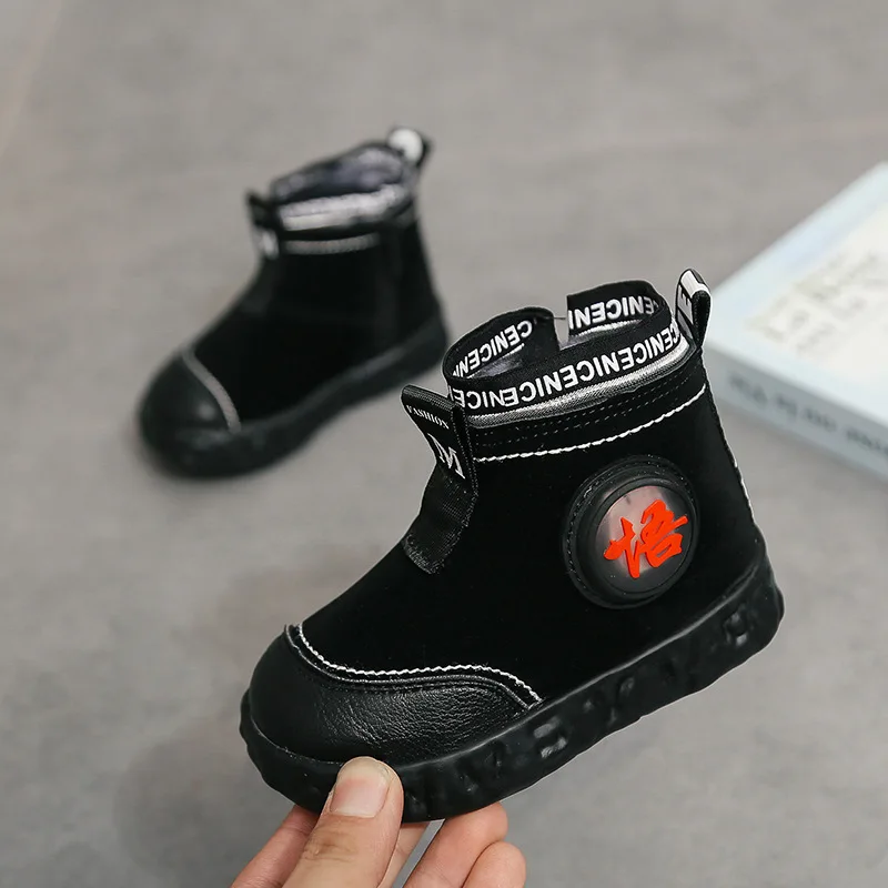 Winter Cotton Shoes New Children's Shoes Waterproof Pig Skin Children's Cotton Shoes Plus Velvet Cotton Shoes Snow Boots