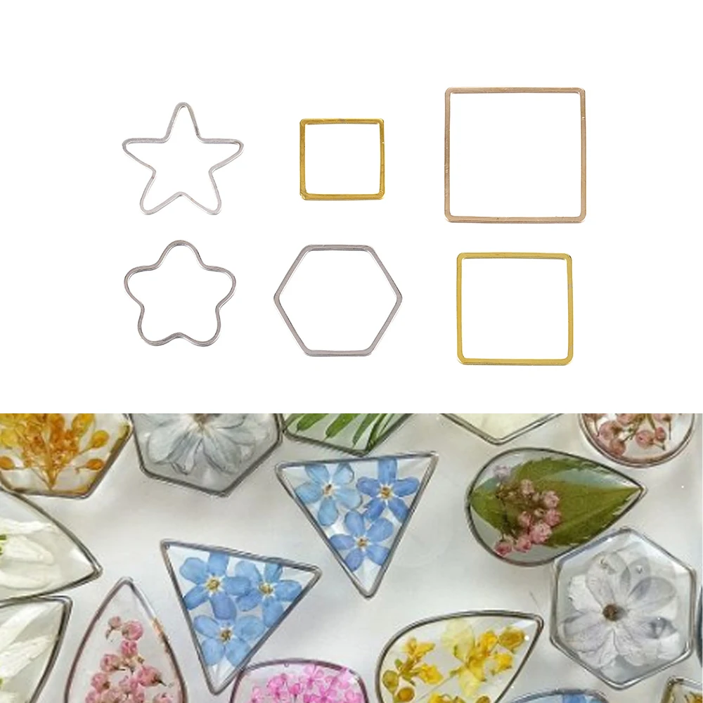 30pcs Copper Frame Molds Geometric Border Hollow Base Star Heart Epoxy Resin Charms For DIY Pendants Jewelry Making Accessories