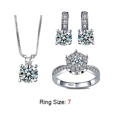 ring size 7 Великолепные свадебные комплекты ювелирных изделий белого золота ААА стразы кольцо ожерелье, серьги-пуссеты bijoux femme sierdem набор ASM011 - Окраска металла: ring size 7