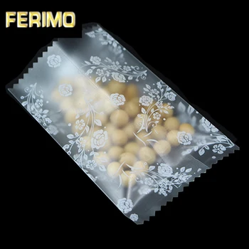 

300pcs/Lot Matte Transparent Open Top Cookies Baking Food Storage Plastic Packing Bag With Rose Printed Heat Sealing Package Bag