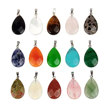 

24pcs/lot Quartz Druzy Necklace Unakite Onyx natural stone Cut Face Water Drop pendants Charms fit Necklaces jewelry making