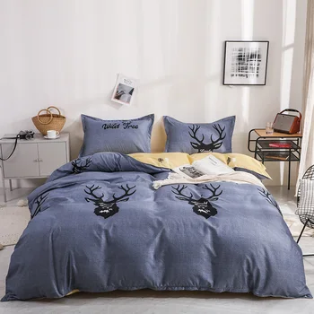 

Simple Classic Queen bedding set 5 size bed linen 4pcs set duvet cover set Pastoral bed sheet AB side duvet cover black