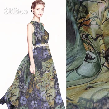 

Designer abstract print 100% silk georgette fabric for dress pure silk fabric 5mm silk tissue tela SP4057 Free shipping