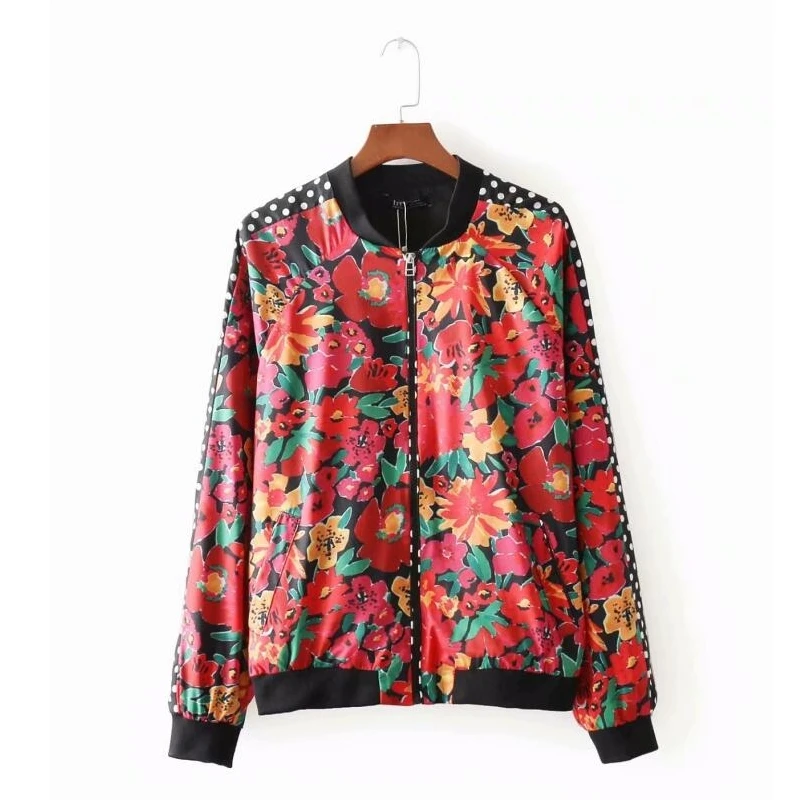 

Fashion Women Flower Printing Splicing Coat Leisure Female Long Sleeves Tops 2019 Autumn Loose Outerwear C729