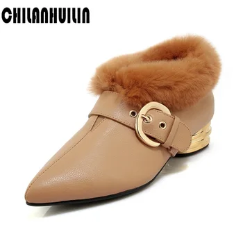 

new winter wool women snow boots skidproof platform shoes woman concise slip on runway warm fur short boots femme leather pumps
