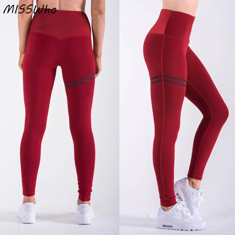 Высокие эластичные спортивные Леггинсы для фитнеса, облегающие спортивные штаны для бега, женские штаны для йоги, быстросохнущие тренировочные брюки - Цвет: Красный