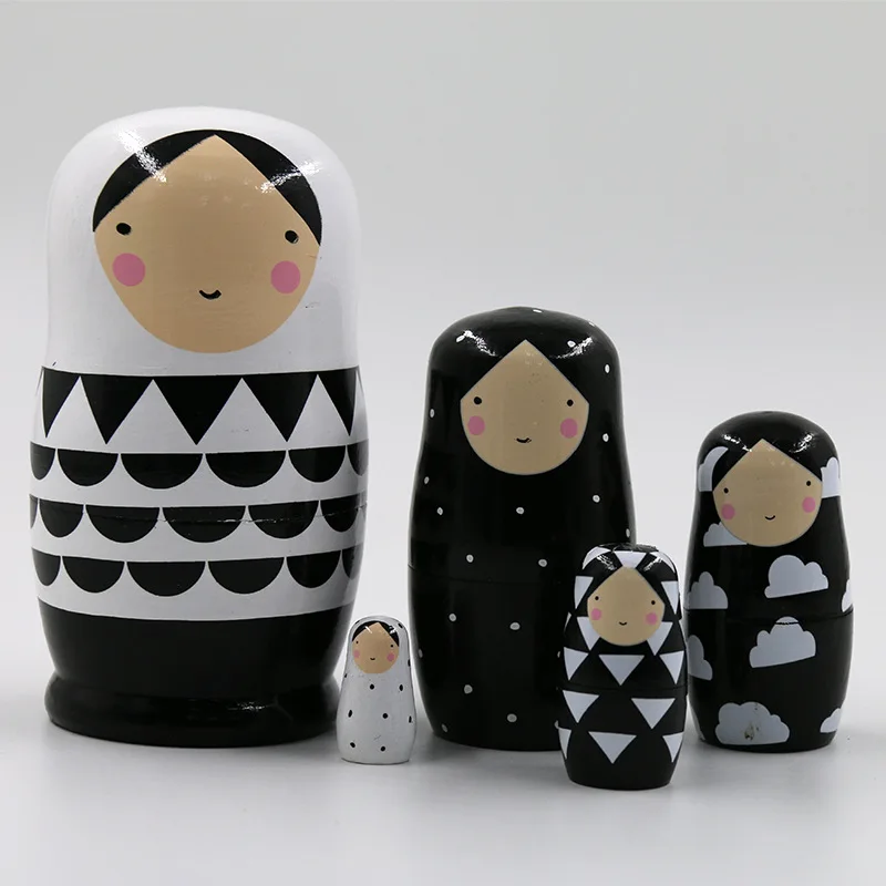 Wooden Russia Dolls 5 Layers Cute Doll Winter Decoration Magic Children Toy Christmas Birthday New Year Gift Home Decoration ornament crafts miniature ornament