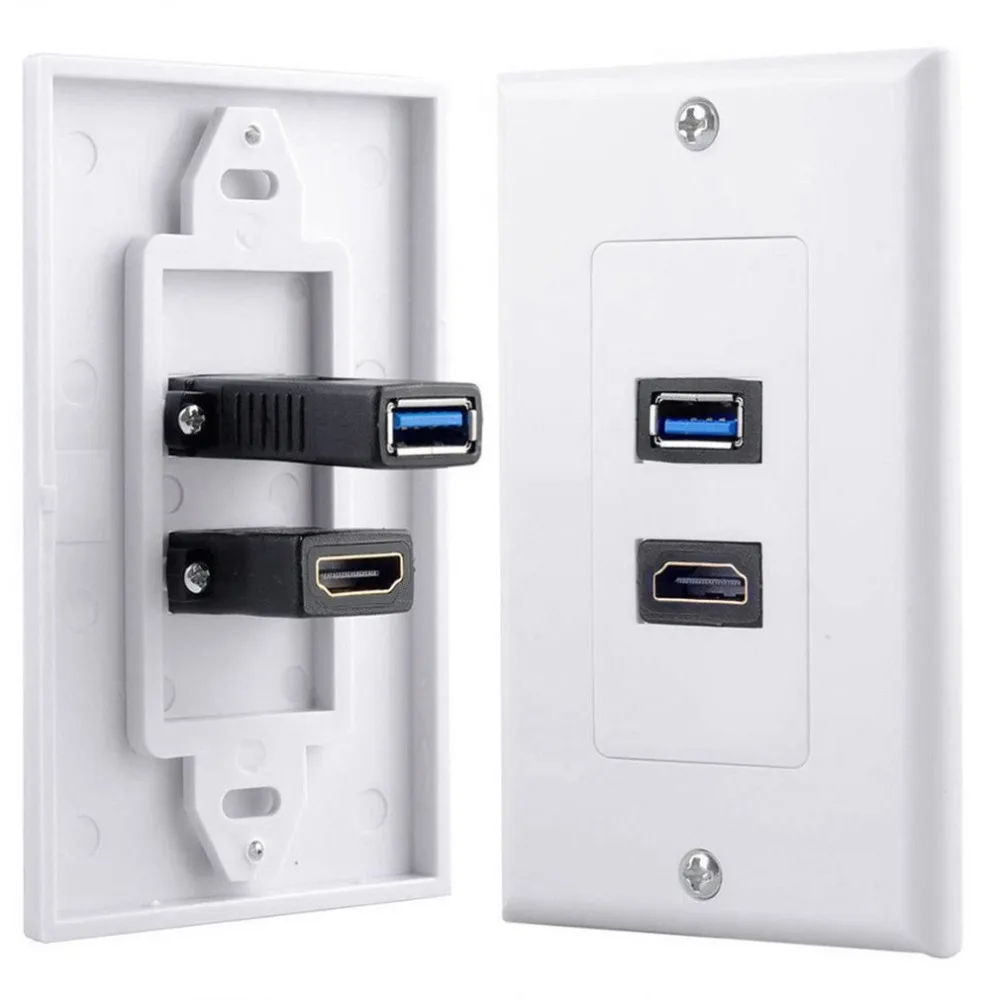 1 х 2 порта USB 3,0 Женский настенный Лицевая панель розетка удлинитель белый