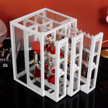 

Large Capacity High-end Glass Earring Storage Box Desktop Jewelry Earrings Bracelet Necklace Jewelry Display Rack Storage Box