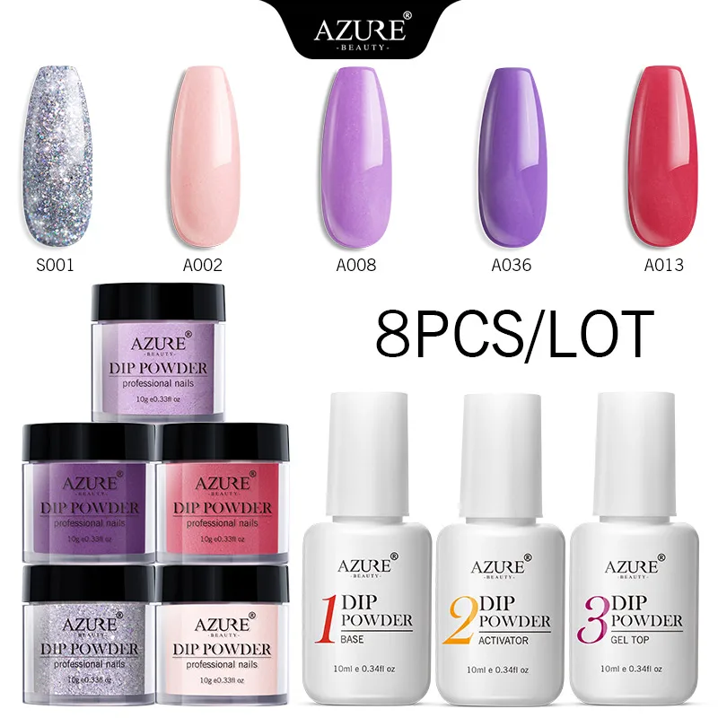 Azure beauty 8 шт./лот пудра Базовое покрытие верхнее гель для ногтей набор Платиновые
