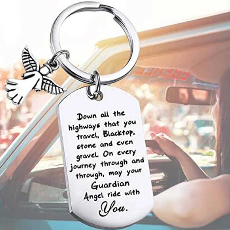 Portachiavi Ispirazionale Con Incisione "May Your Guardian Angel Ride With You" - Regalo Per Autisti E Neopatentati