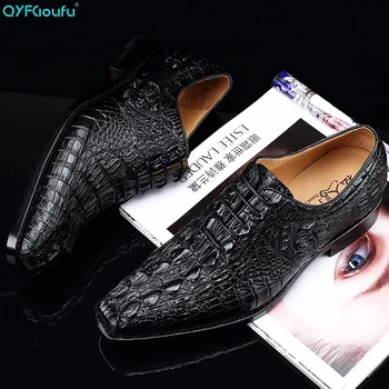 

QYFCIOUFU Italian Crocodile Leather Men's Formal Shoes Genuine Leather Dress Shoes Business Wedding Alligator Skin Oxford Shoes