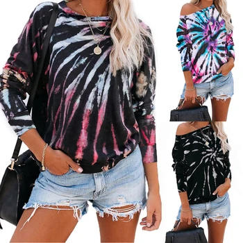 

Autumn Women Loose hoodie tie dye sweatshirt fleece winter warm Tops Blouse Shirt Casual drawstring Sweatshirt female clothes