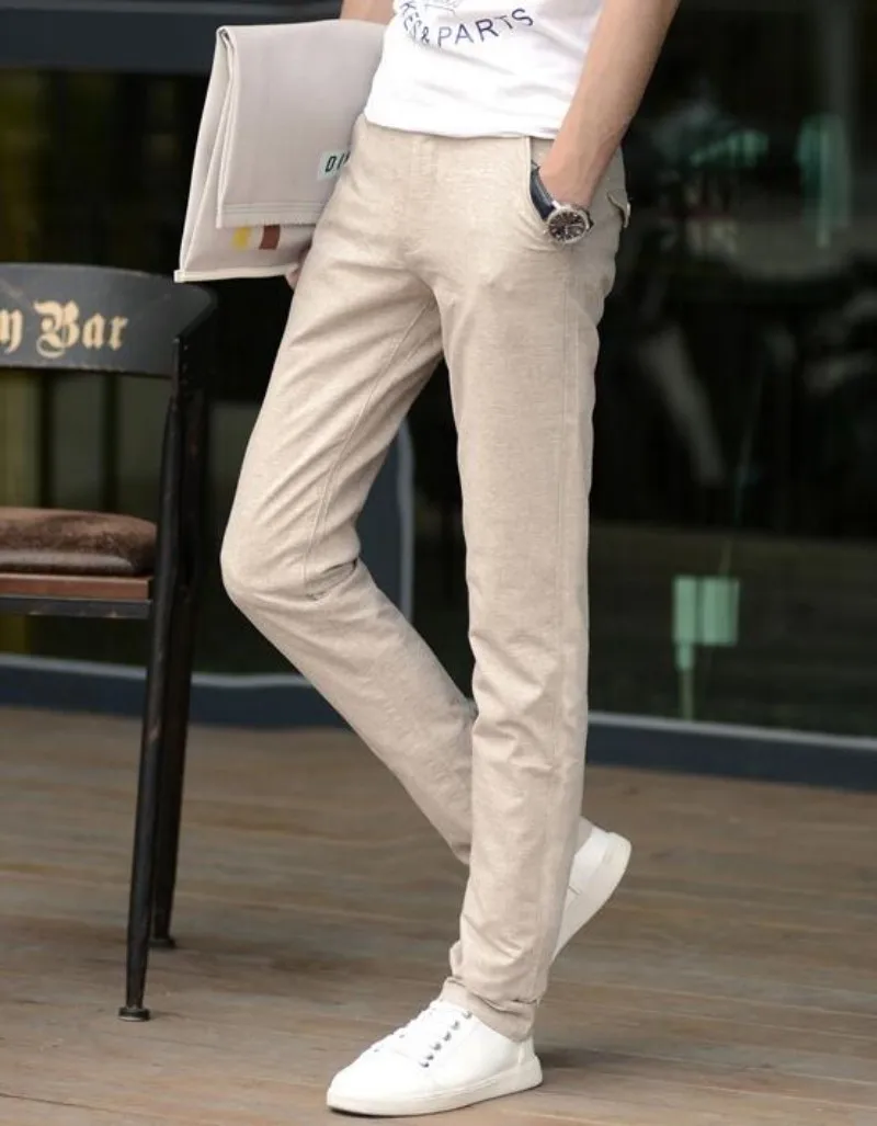 Summer Thin Cotton And Linen Mens Straight Pants Fashion Casual Streetwear Slim Fit Breathable Male Trousers Office Work Wear