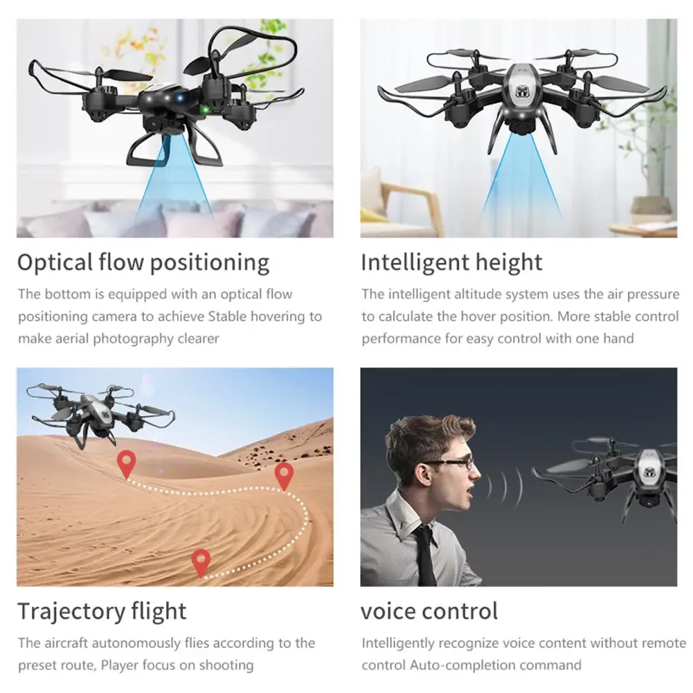 2.4GHz Remote Control Drone Aerial Photography Foldable Quadcopter Optical Flow Positioning 4K Camera FPV With LED Light