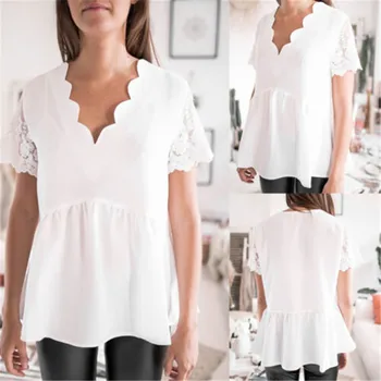 

Women Boho Blouses Summer Ladies Soft Short Sleeve Casual Loose Floral White Shirts Sexy V-neck Blouse Femme Streetwear