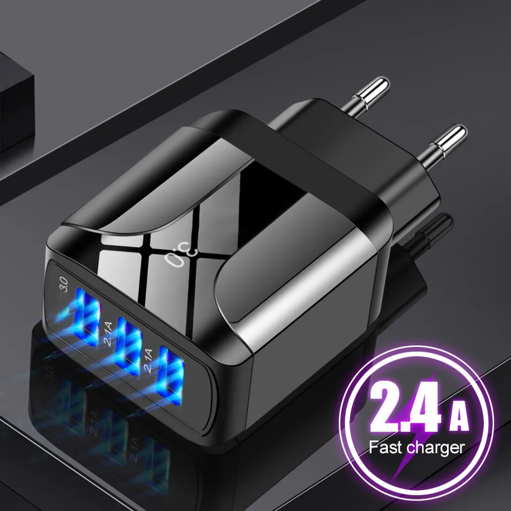 

Ouhaobin EU Plug QC 3.0 Charger 2.1A USB Plug Three Power Ports Travel Charger For Phone Charging 3 Port Universal USB Chargers