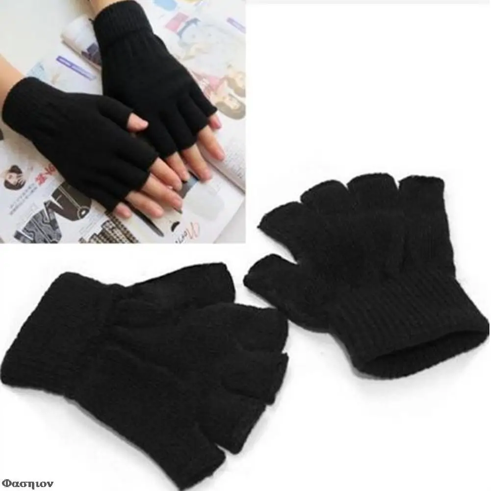 Fashion Black Short Half Finger Fingerless Wool Knit Wrist Glove Winter Warm Gloves Workout for Women and Men fingerless gloves half finger gloves warm gloves fingerless gym gloves fingerless compression gloves