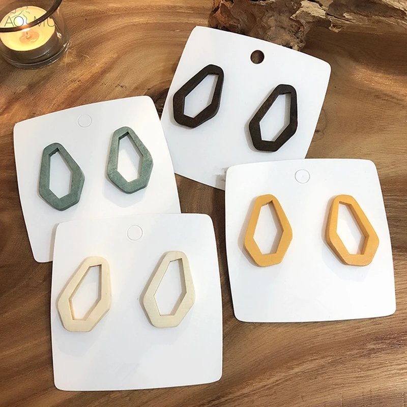 

AOMU S925 Sterling Silver Pin Wood Color Geometric Hollow Irregular Dangle Drop Earrings for Women Girl Party Gift Jewelry