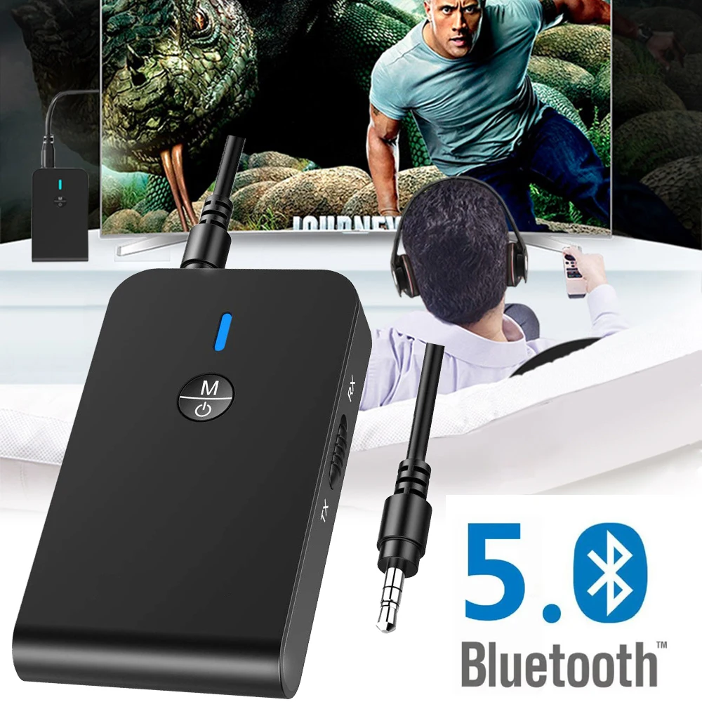 Online Receptor Bluetooth transmisor V5.0 Audio estéreo para coche 2 en 1 AUX Audio inalámbrico receptor USB adaptador para auricular de ordenador de TV