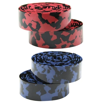 

2 Pair Road Bike Bicycle Cork Handlebar Bar Grip Wrap Tape + 2 Bar Plugs-Black & Red Camo & Blue Camo