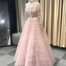 Платья для выпускного вечера, на заказ, реальное изображение, бисер, прозрачная горловина, длинные рукава, вечерние платья, женские вечерние платья