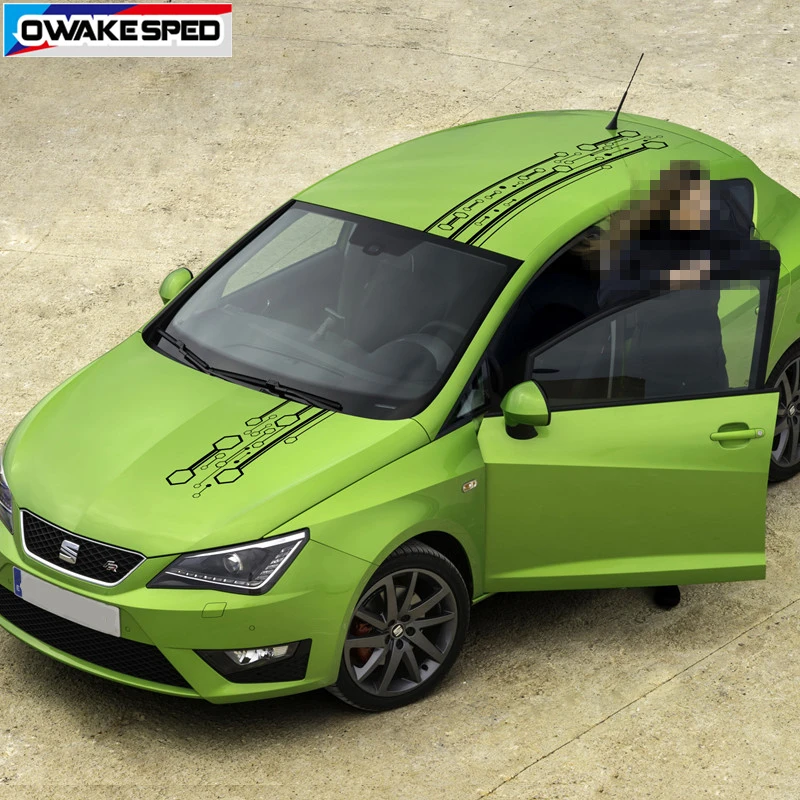 1set Car Bonnet Racing Stripes For Seat Ibiza 3-5 doors Car Hood Roof Decor Sticker Auto Engine Cover Vinyl Decals (4)