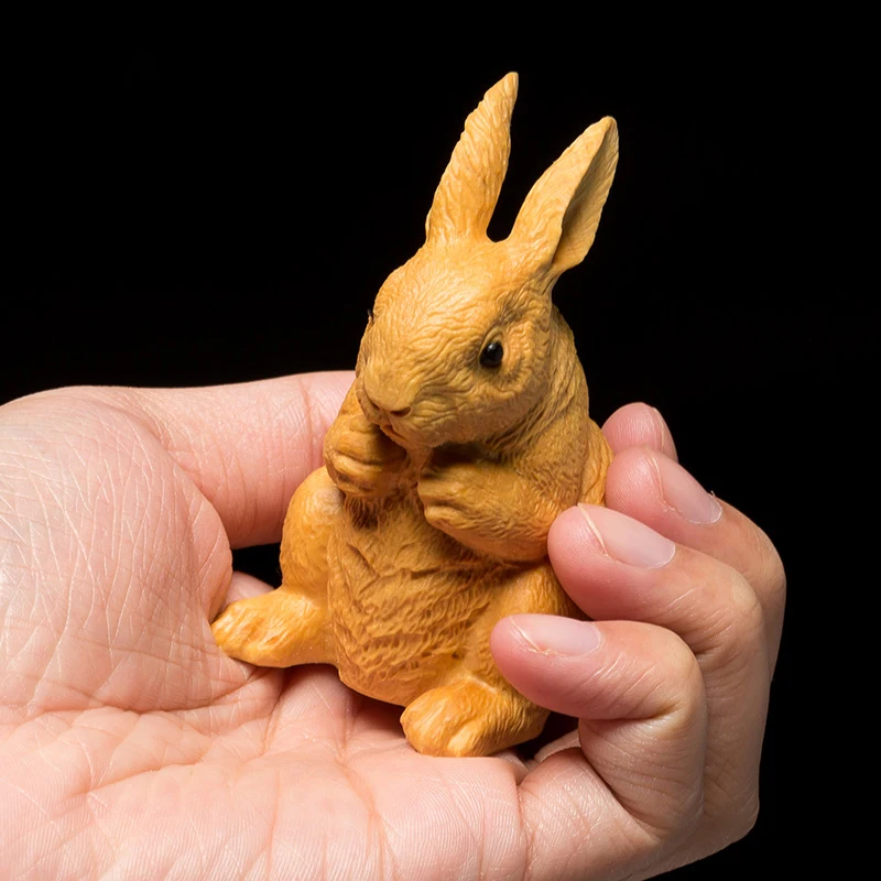 

CCZHIDAO Cute Rabbit Animal Statue Wood Carving Lovely Animal Sculpture Mascot Solid Wood Animal Car Ornaments