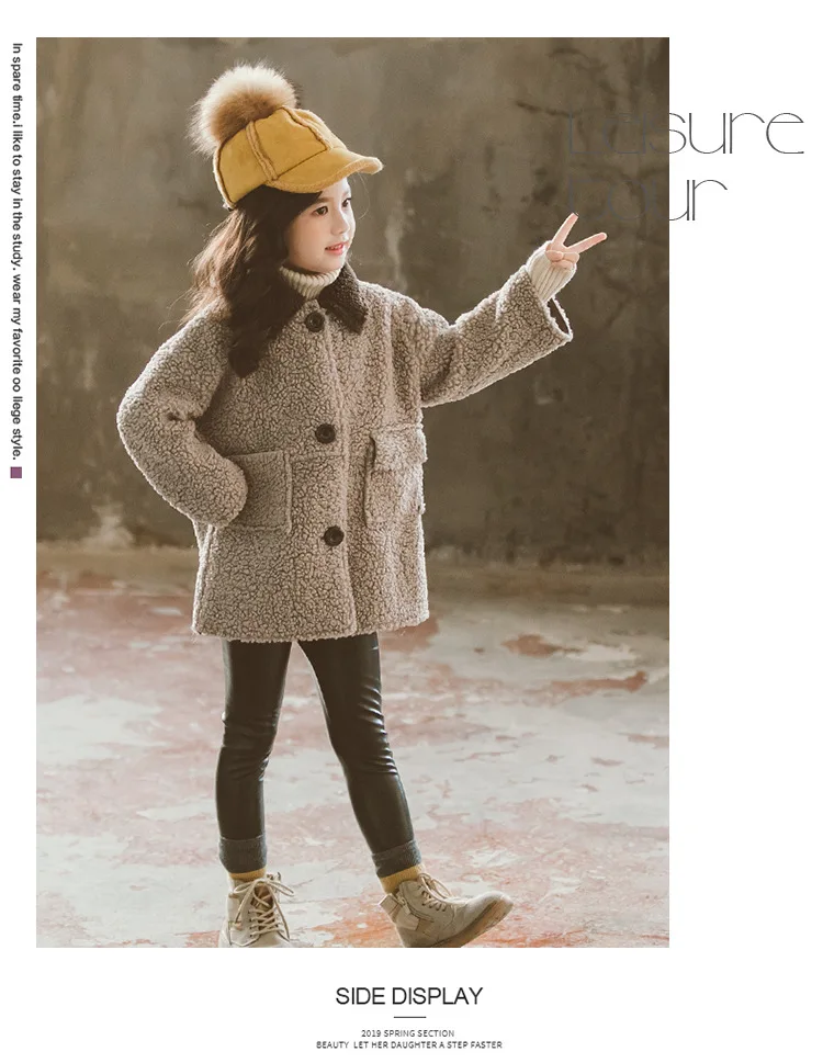 New winter England style simple Artificial faux fur with skin turn down collar long section jacket outwear for teenage girls - Цвет: Coffee