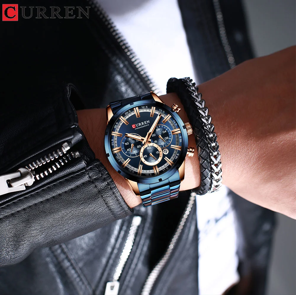 

CURREN New Fashion Mens Watches Stainless Steel Top Brand Luxury Sport Chronograph Quartz Watch Men Watch Relogio Masculino