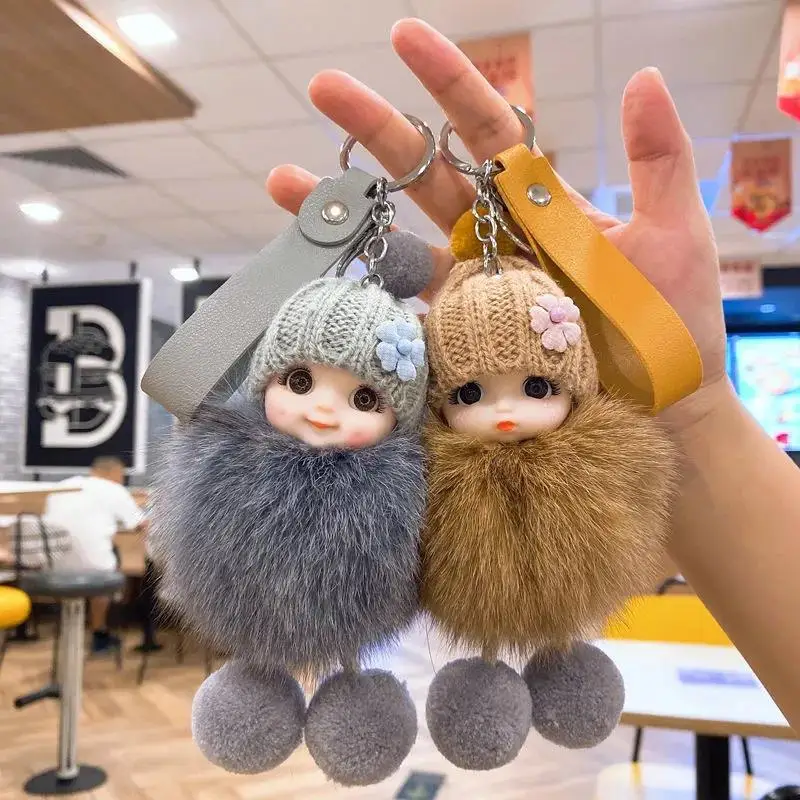 Baby Pompom Key Chains, Doll Fluffy Ball Keychain Sleeping Girl  Multifunction Sweet Gift Plush For Car Keys For Handbags 