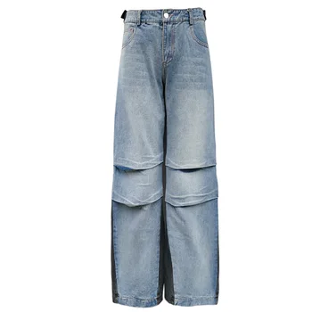 

Hit Color Patchwork Chic Women's Jeans Pants High Waist Wide Leg Long Women's Denim Trousers 2019 Autumn Fashion New