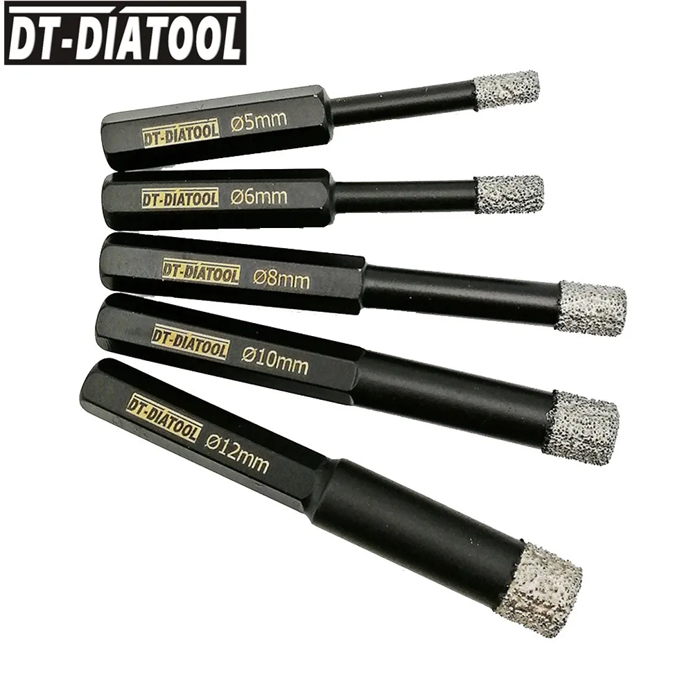 

DT-DIATOOL 5pcs/Set Dia 5/6/8/10/12mm Dry Vacuum Brazed Diamond Drilling Hole Saw Core Bits with Hex Shank for Tile Marble Stone