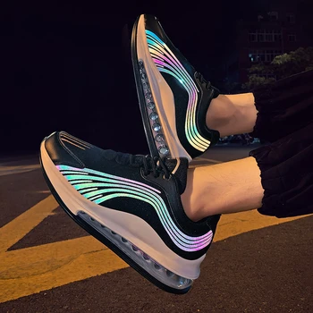 

New Reflective Sneakers Men Casual Vulcanize Shoes Fashion Men's Running Sports Lighted Air Cushion Glitter Gym Shoes Lace-Up
