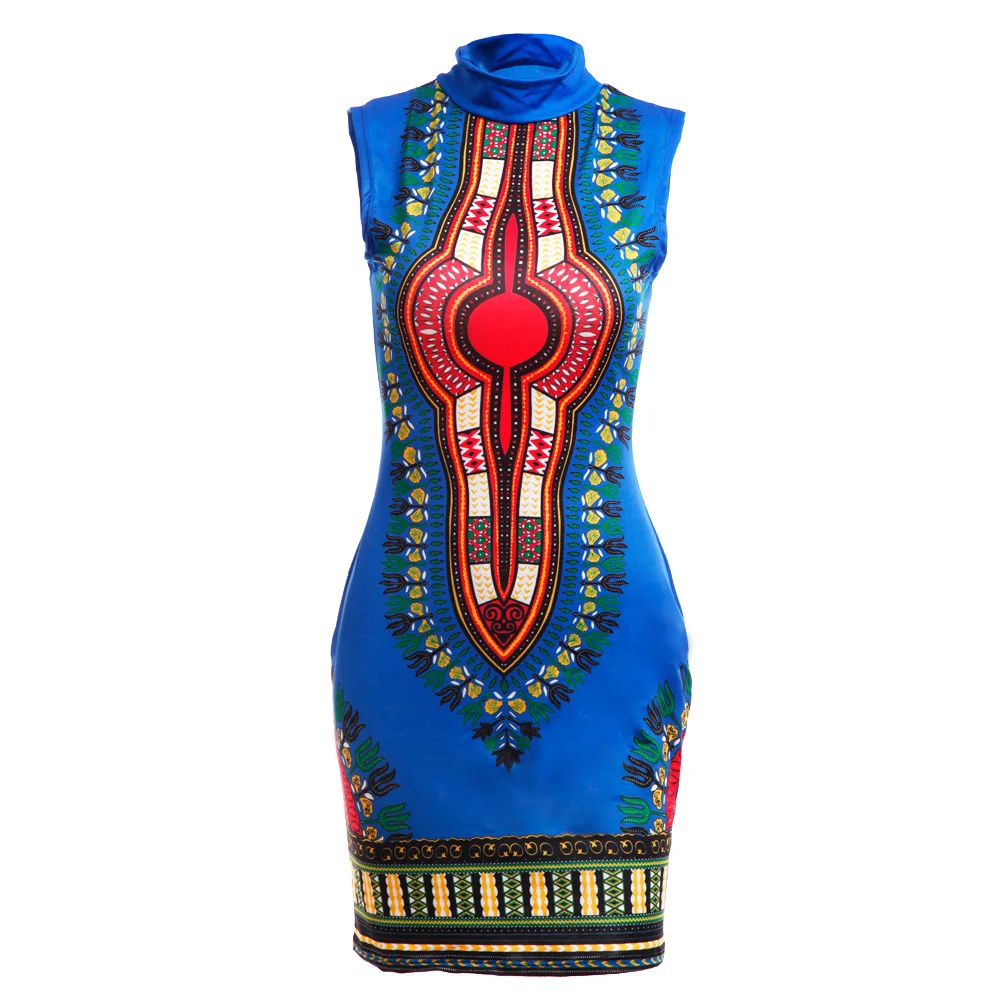 African Dresses for Women Sleeveless Sexy Tight-fitting Fashion High Stretch Printing Slim Fit Hip Bazin Dashiki Clothing african dress style