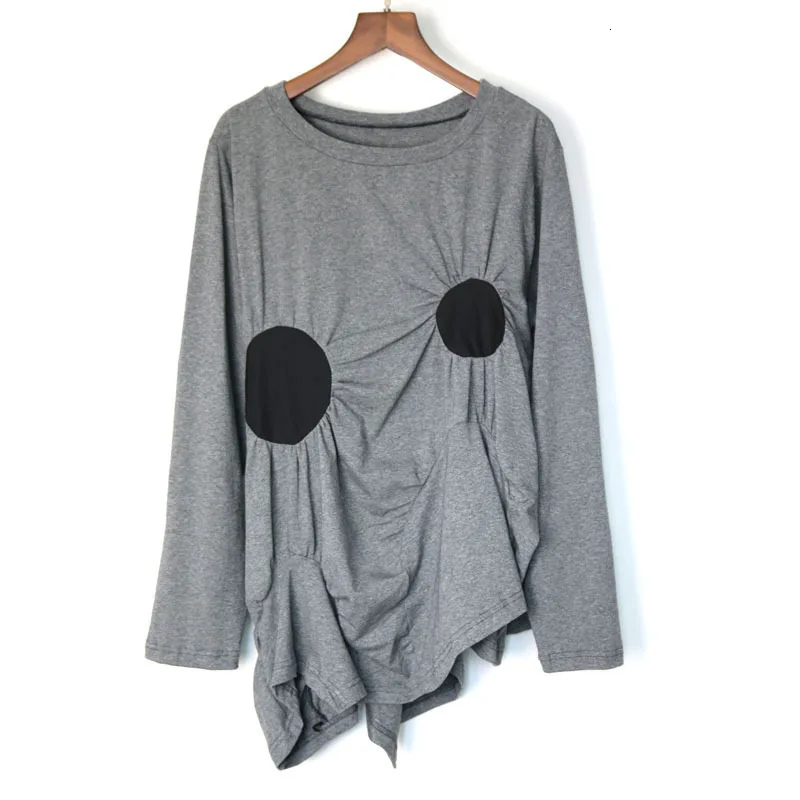 TVVOVVIN European Chiffon Will Edition Easy Irregular Design Feel Collage Round Neck Long Sleeve T-shirt Woman ZX374