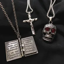 パンクヒップホップファッションクロスロングネックレスメンズステンレススチールチェーンブレスレットイエスターミネーターペンダントネックレス女性ゴシックジュエリー 2020(China)