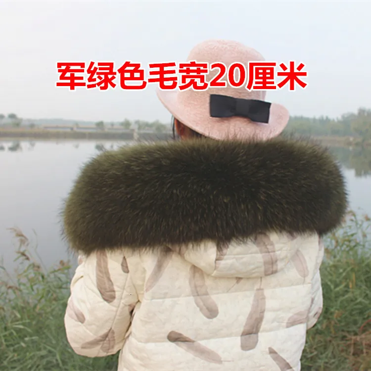 Army green Зимнее новое пальто с воротником из натурального меха енота, модная теплая шаль большого размера, Воротник из лисьего меха, женский длинный роскошный брендовый шарф для женщин - Цвет: Army green