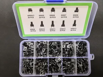 

200pc=10value*20pc switch kit 6*6*13mm/12/11/10/9/8/7/6/5/4.3mm height micro Press button/touch Switch Box 6x6mm Assortment set