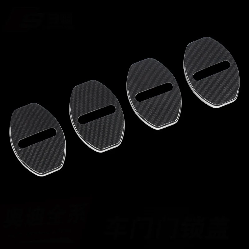 carbon fiber 4 шт. нержавеющая углеродное волокно серебро черный синий дверной замок Защитная крышка пряжка украшение для Audi A3 A4 A5 A6 A7 A8 TT R8 Q5 Q3 - Цвет: carbon fiber