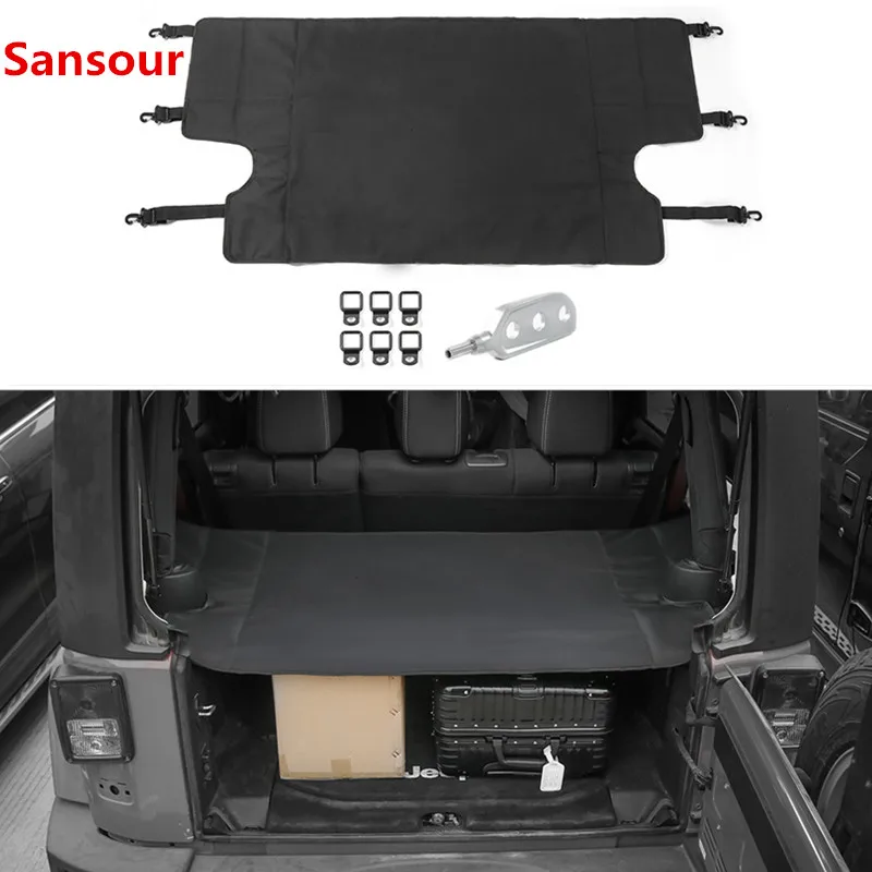 

Sansour Car Interior Trunk Cover Luggage Carrier Curtain With Screw Nut Pull Buckle Tool Decoration for Jeep Wrangler JK 2007 Up