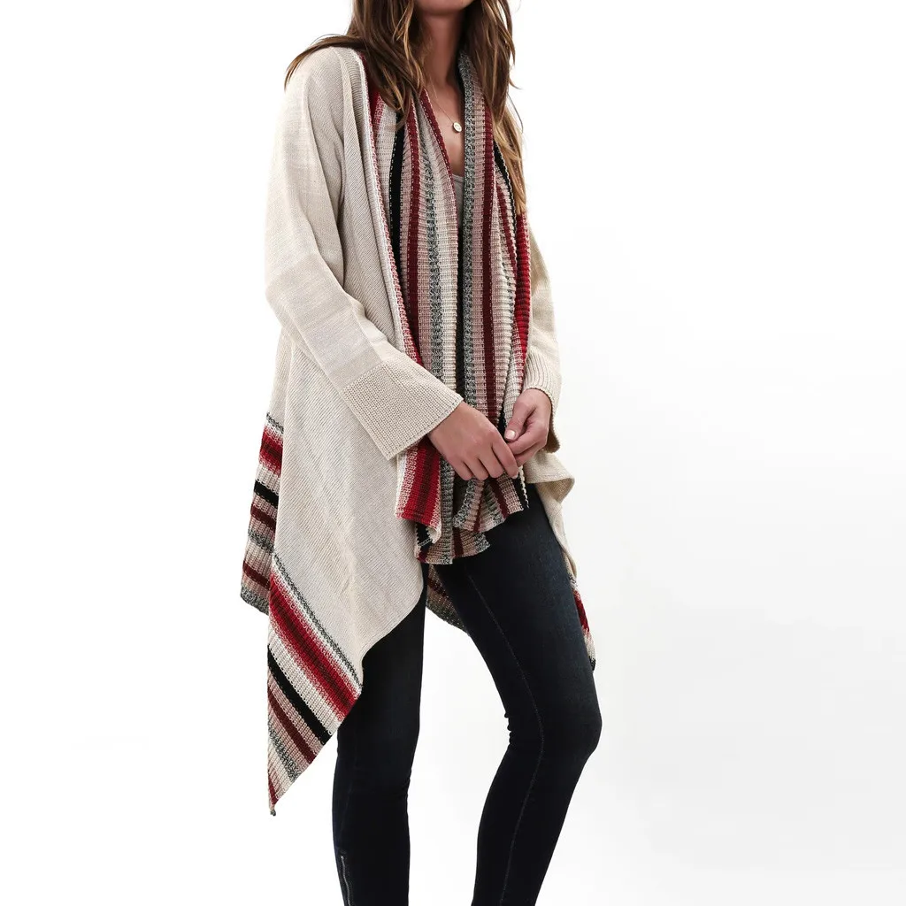 

Coat Female Casual Full Sleeve Pullover Patchwork Sweater Knitted Cardigan Coat Tops Contrast Long Sleeve Sweater Cardigan Coat