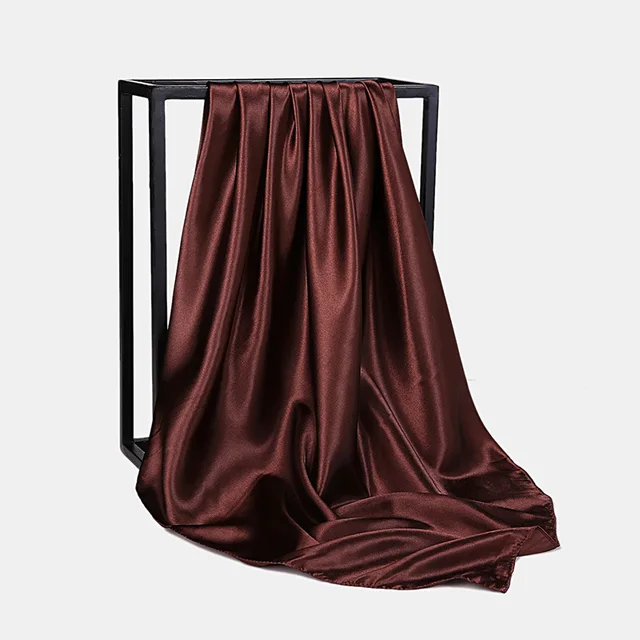 Foulard Hijab en Satin de Couleur Unie pour Femme, Châle Carré de 90cm pour Cheveux